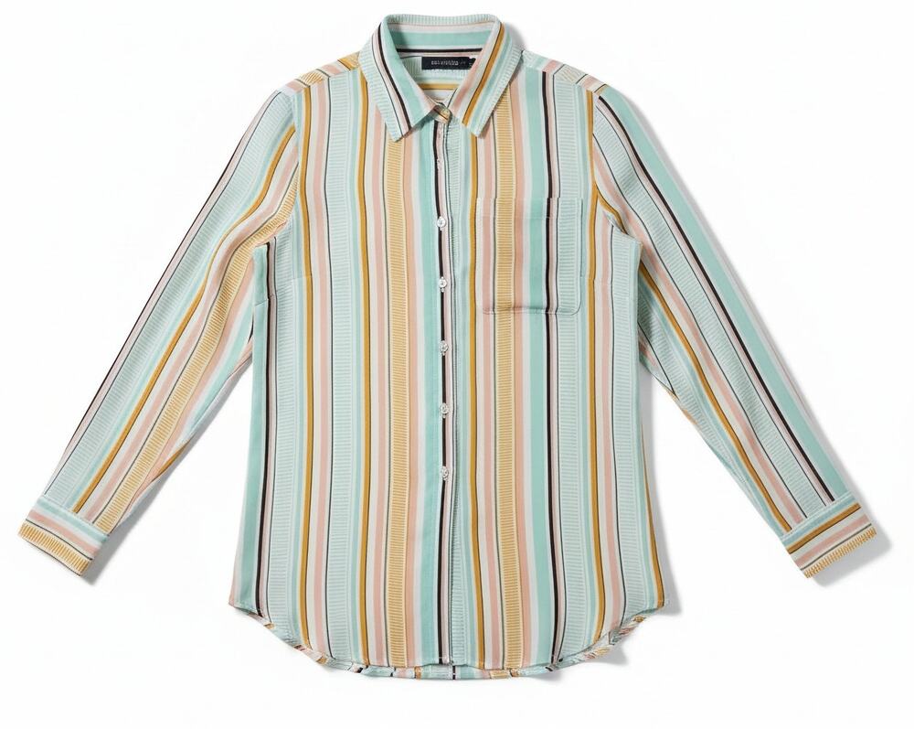 Rachel Zoe Blouse M Multicolor Striped Button Front Long Sleeve Tunic Shirt